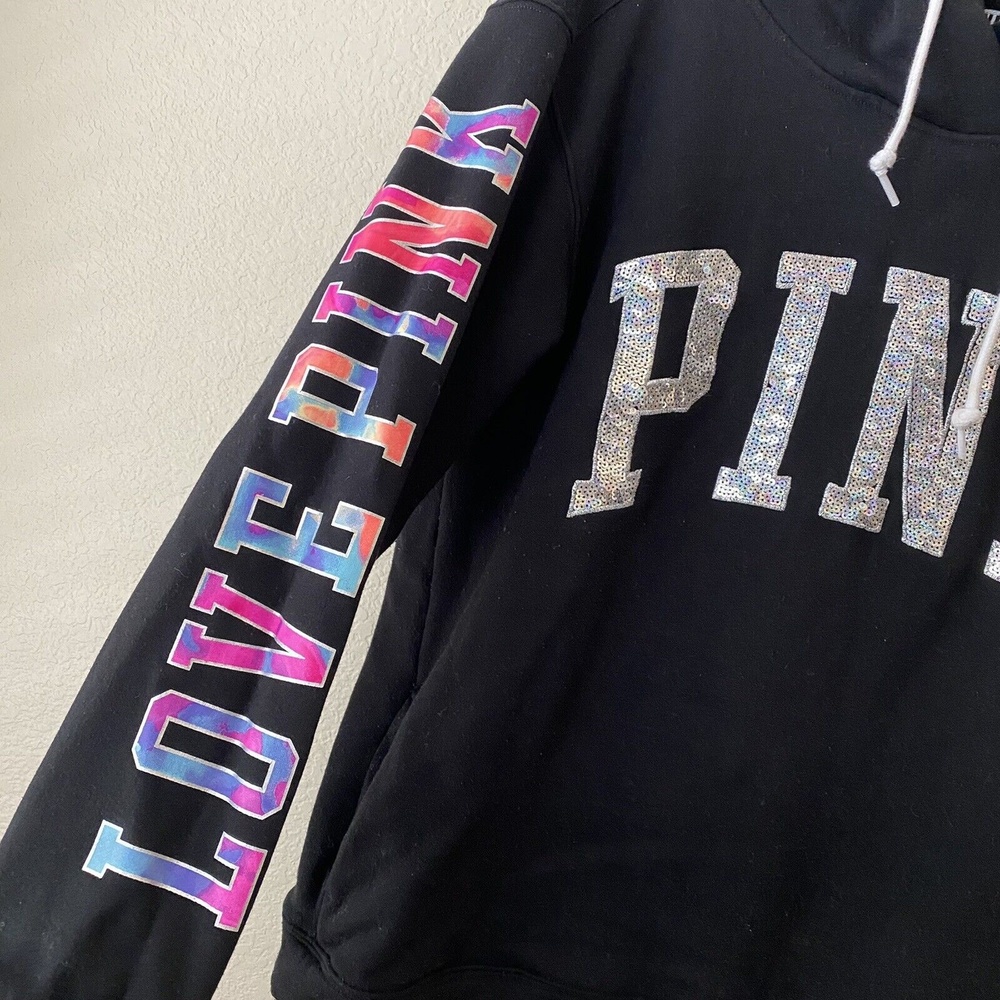 Pink Victoria's Secret Womens Bling Watercolor Hooded Pullover Sweater Size L - Picture 4 of 7